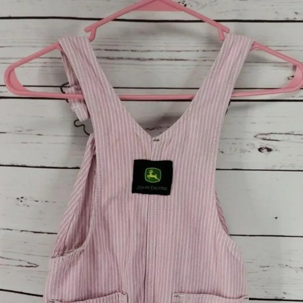 John Deere Girls Vintage Y2K Pink  White Striped Overalls Pants Size‎ 5